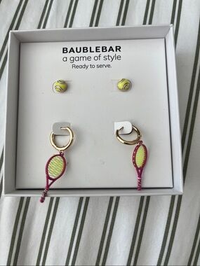 BaubleBar A Game of Style Neon Tennis Racket with Tennis Studs Earrings NIB